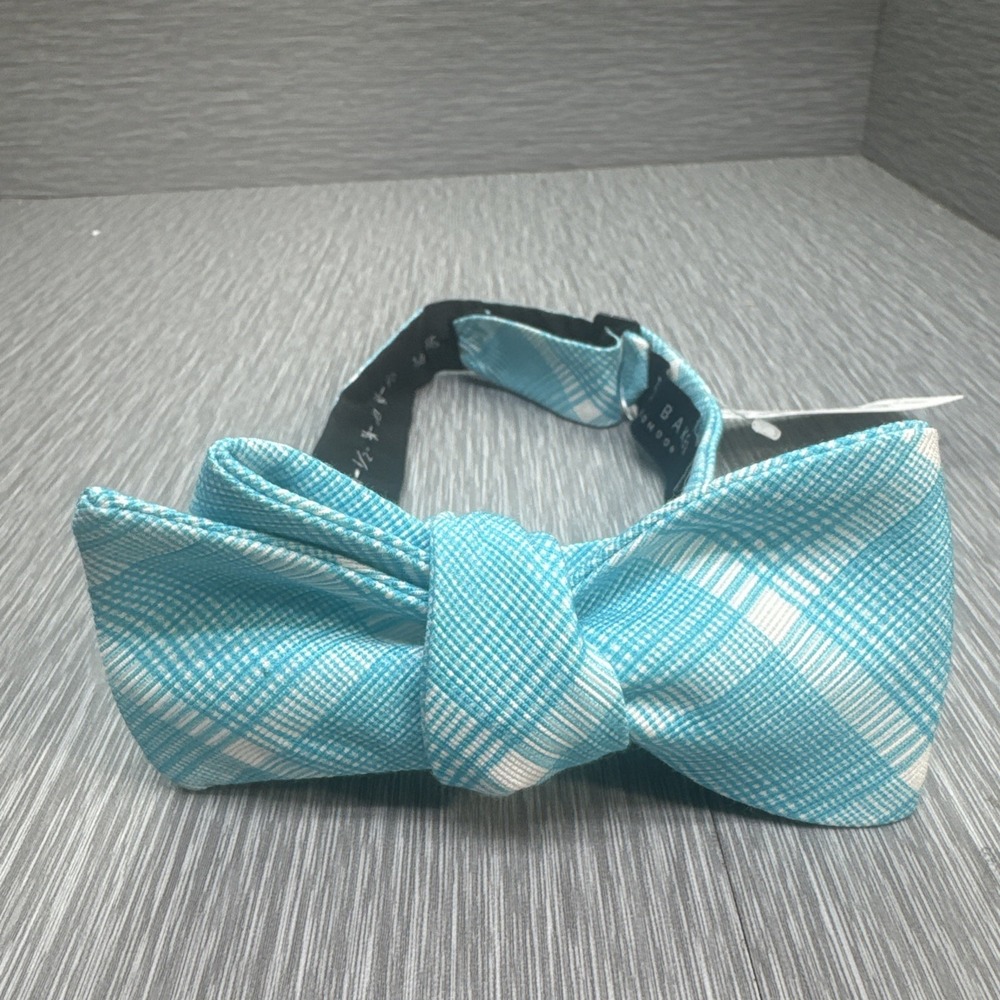 Ted Baker London Silk Bow Tie Blue Plaid Check Adjustable Neck Formal